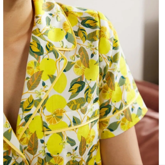 Boden Short Sleeve Pyjama Shirt - Lemon Vine 16/18 - Picture 3 of 11